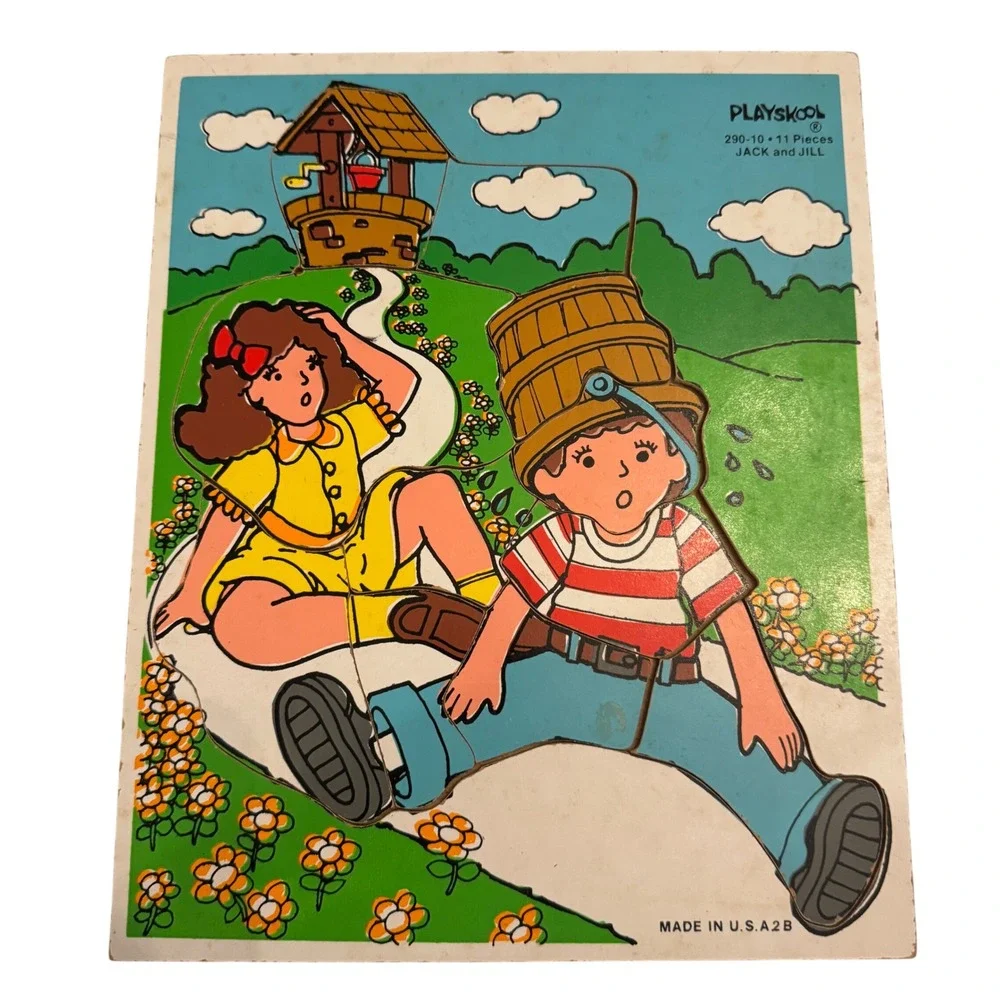 Playskool 290 10 11 Pieces Jack and Jill Wooden Puzzle‎ Board Made in USA